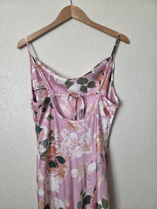 NEW! Sweet Lemon pink floral satin cowl neck midi dress with low tie back RSV|161216