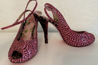 Betsey Johnson Pink & Black Sequin Platform Heels-RSV|80428