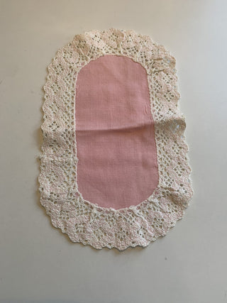 Pink and white linen doily RSV