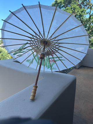 Vtg. Asian Parasol. Silk / bamboo, 24" diameter, floral design RCD|81887