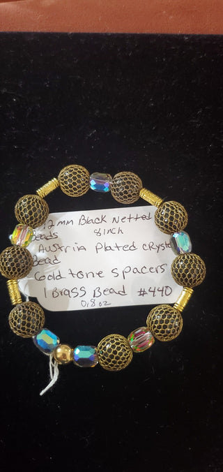 Bracelet #440 Black netted beads,Austria crystal beads