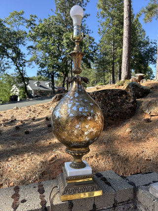 12F Vintage | Hollywood Regency Silver + Gold + Copper Ornate Glass MCM Table Lamp MTS|80599