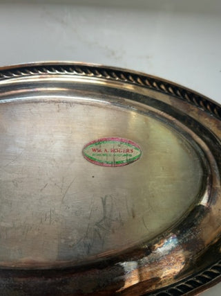 WM Rogers Silver Plated Oval Bread Tray Rope Edge Serving Platter Dish