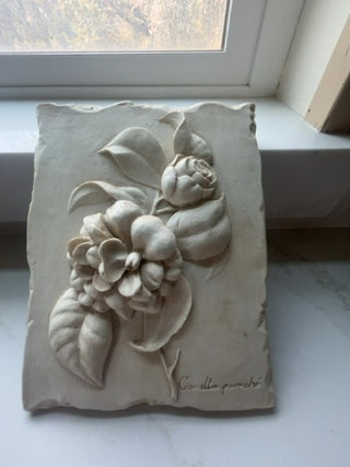 HenFeathers cast stone wall plaque