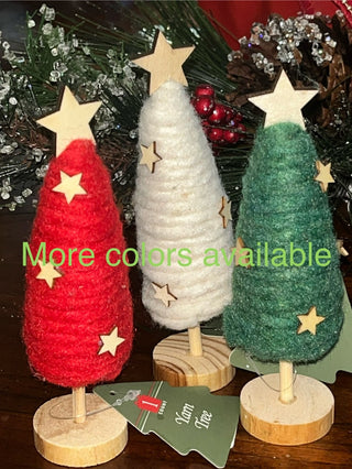 Mini 5” White Yarn Tree Wood Base and Stars RSV|132953