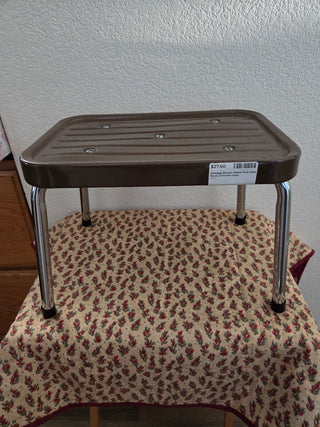 Vintage Brown Metal One Step Stool, Chrome Legs, RCD|105168