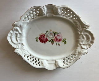 Vintage pierced porcelain rose plate small RSV