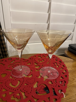 Vintage Pier One Gold Crackle Martini Glasses sold as set of 2 - RCD|147634