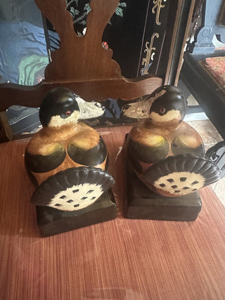 Vintage Italian Mottahedeh 6 1/4 Ceramic Duck Decoy bookends hand painted #47 VV MTS