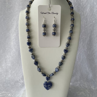 necklace & earrings set, blue sodalite heart pendant RSV
