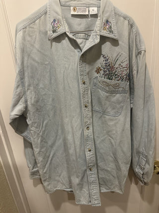 Vintage Christine Alexander Denim Shirt Women's XL Blue Bedazzled #47 VV MTS