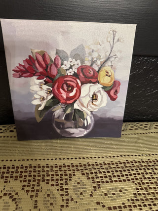 Small Flower Picture Grey Backgound w/Vase, Red, White & Yellow Flowers - RCD