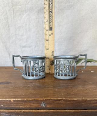 1985 Vintage Pair Coca Cola Glass Holders (metal) (LZD - RSV)|125215