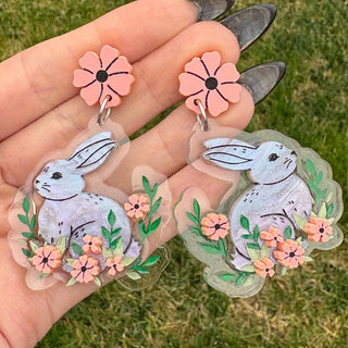 Rabbit with Coral Flowers Earrings MTS