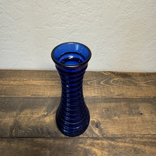 Vintage Cobalt Ribbed Glass Vase MTS|130295