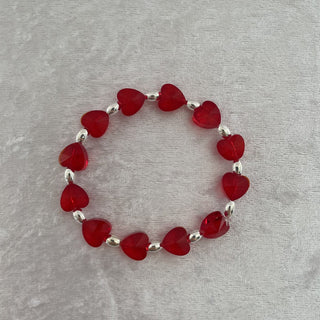 stretchy bracelet, red hearts & silver tone RSV