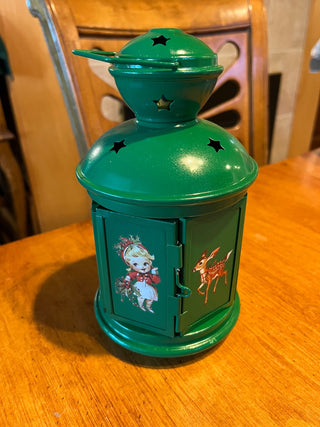 Custom Green Painted Christmas Metal/Glass Lantern Decor RSV|123803