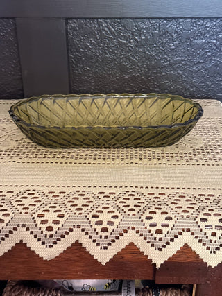 Vintage Green Indiana Glass Basket weave Relish Tray- RCD|79120