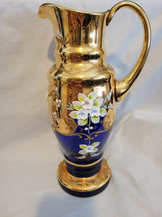 Vintage Bohemian Gold on Cobalt Blue Pitcher - each RCD|96286