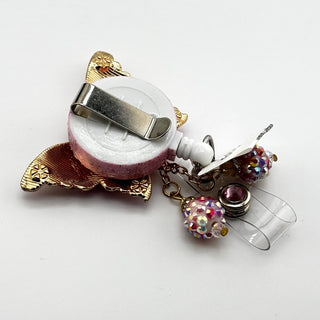 Pink Rhinestone Butterfly with Dangles Badge Holder|73699