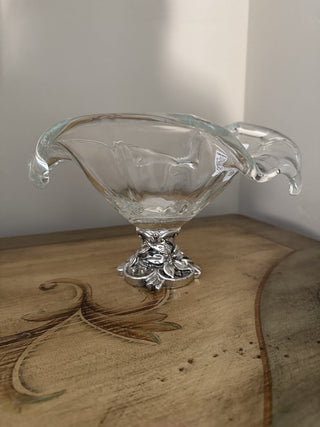 AJ - Free Form Glass Bowl on Silver Base MTS