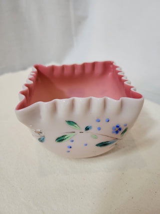 1890's Thomas Webb Cased Glass Crimped Square Bowl RCD|82839
