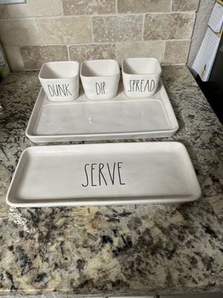 Rae Dunn 5 Piece Serving Set - Serve Platter & Dunk, Dip,Spread Bowls on Tray RCD|72365