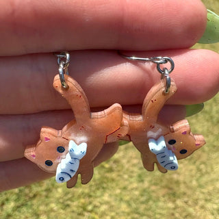 Orange Cat with Fish Dangle Earrings MTS|91434