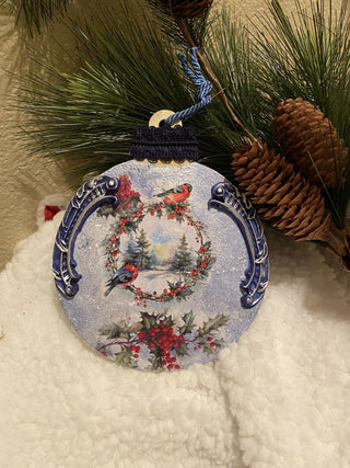 Handcrafted deep blue large disc ornament RCD