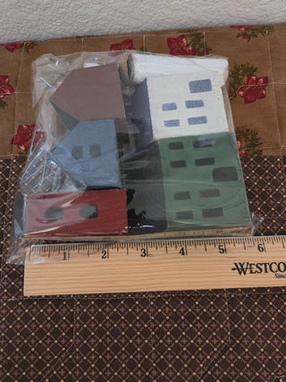 Primitive Painted Wood Colonial Houses, 8 pieces, RCD|113080