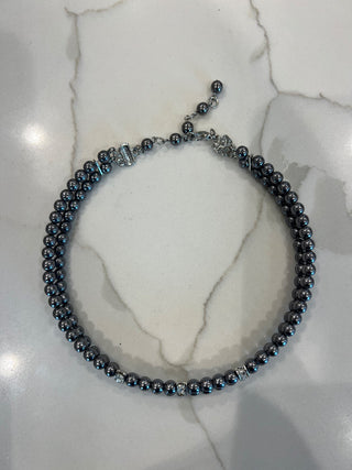 Black faux pearl choker w/rhinestone accents MTS|47320