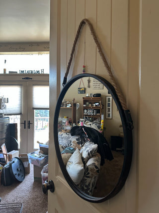 Framed Decorative Round Bronze colored metal mirror w/Hanging rope 20" RCD|105208