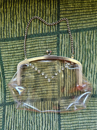 Vtg 1950s Clear Plastic Evening Purse w/Rhinestones MTS|103377