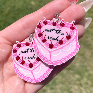 Pink - eat the rich - Cake Earrings|53371