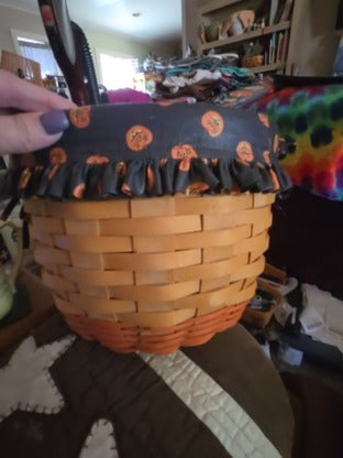Large Longaberger Pumpkin Fall Stem Lid Basket Jack O' Lantern Liner Protector Combo