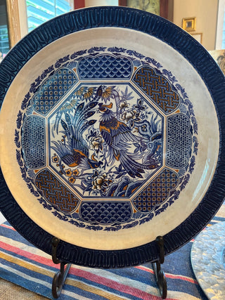 Japanese Plate 14” round blue trim bird floral MTS|83341