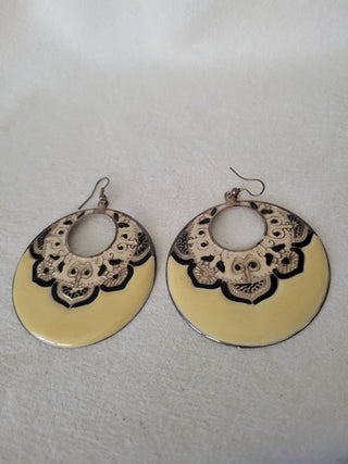 Vintage 2-1/4" Round Enamel Dangle Earrings RCD