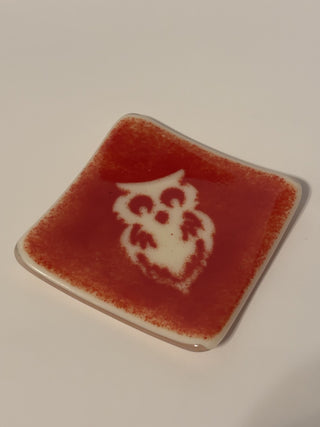 Fused Glass Owl 4" Square Trinket Dish/Pillar Candle Holder - AnoGlass|52109