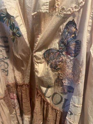 High low pleated lace and cotton shirt