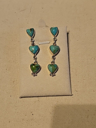 .925 3 heart golden hills/palamino  turquoise dangle post earrings