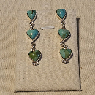 .925 3 heart golden hills/palamino  turquoise dangle post earrings
