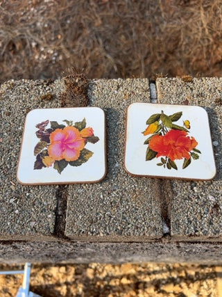 JP wooden coaster 6 floral coasters holder featuring a geometric chevron