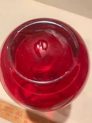 9” Vntg ruby red hand blown glass vase|125603