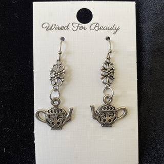 silver tone teapot earrings RSV