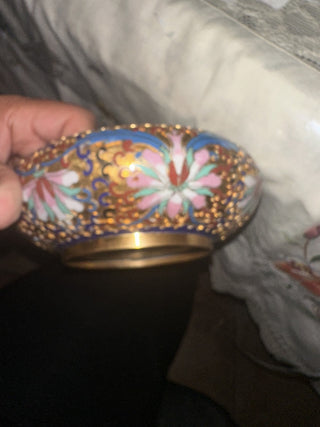 Vintage Chinese Cloisonne Floral Bowl with brass trim and base on stand #62 VV MTS|74119