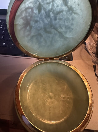 Alabaster made in Italy Green 4" Hinged Round trinket box #62 VV MTS|99173