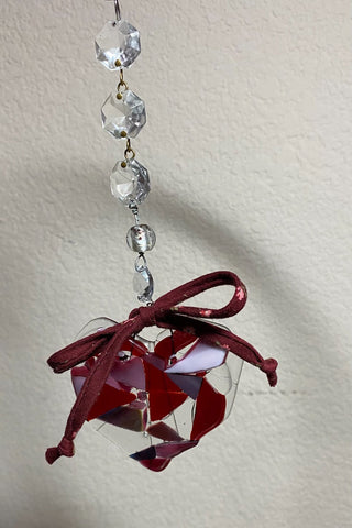 Art Glass Suncatcher Heart with Vintage Prisms 2.75 inch RSV