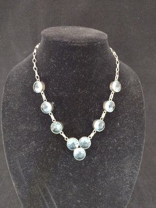 Blue Glass chunky Necklace Silver Toned RCD