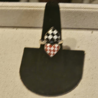 .925 double heart checkerboard rings 8