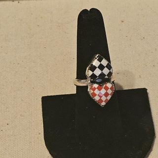 .925 double heart checkerboard rings 8